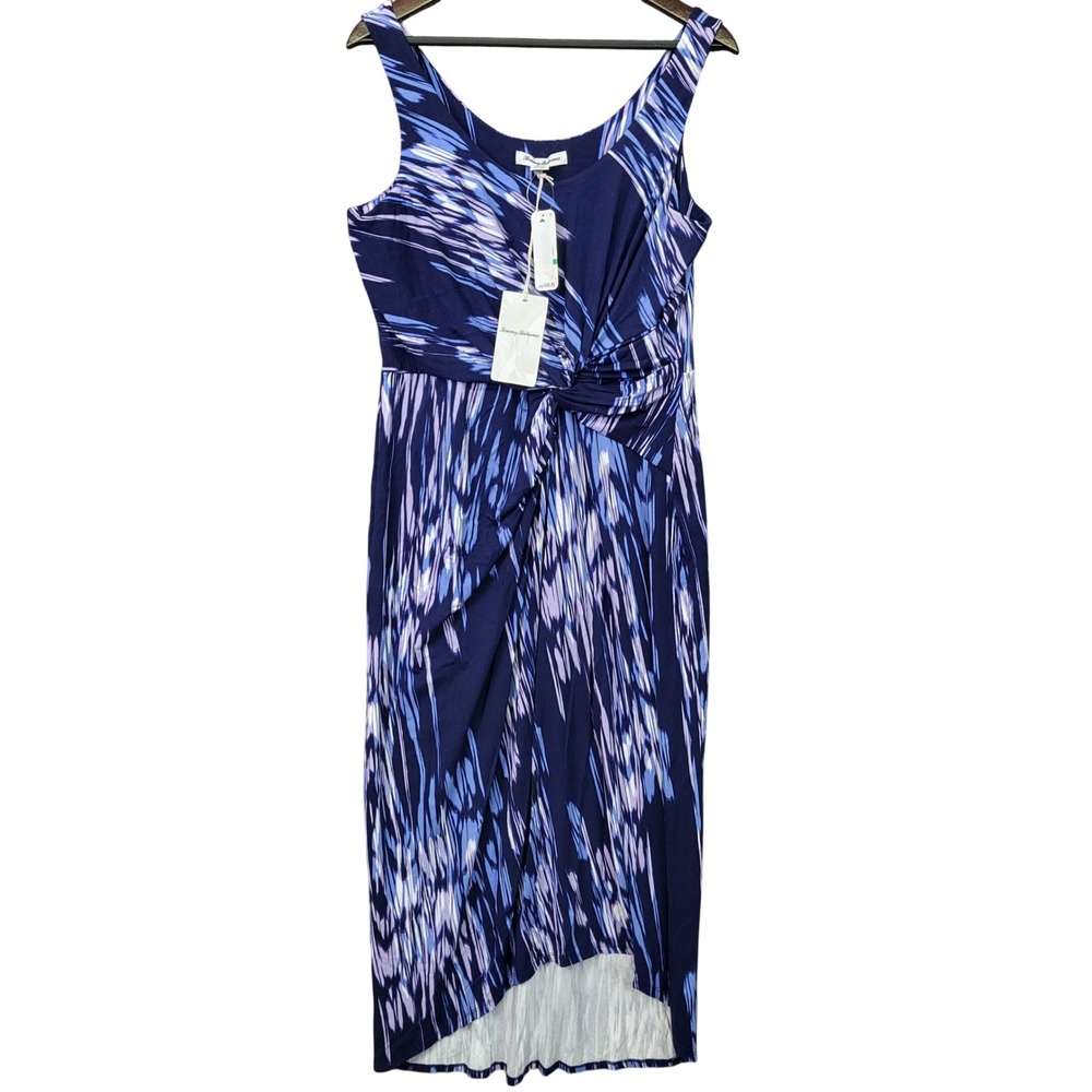 Tommy Bahama Twist Front Dress Womens Large Blue NWT Abstract TW619306